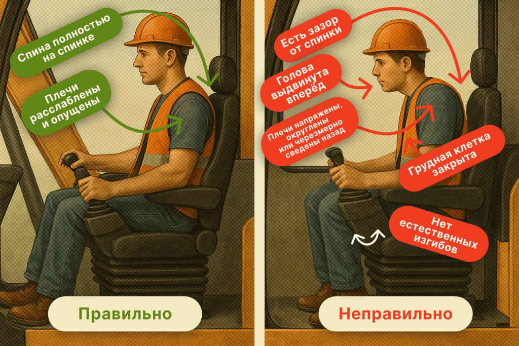 Посадка в кабине: как избежать боли в спине и сохранить внимание на смене 4 Посадка в кабине: как избежать боли в спине и сохранить внимание на смене